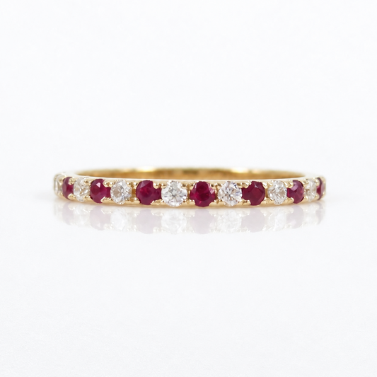 Natural Ruby & Diamond Eternity Band in 18K Gold – 1.6mm