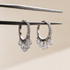 12mm Natural Diamond Floating Dangle Huggie Earrings | Solid 18K Gold
