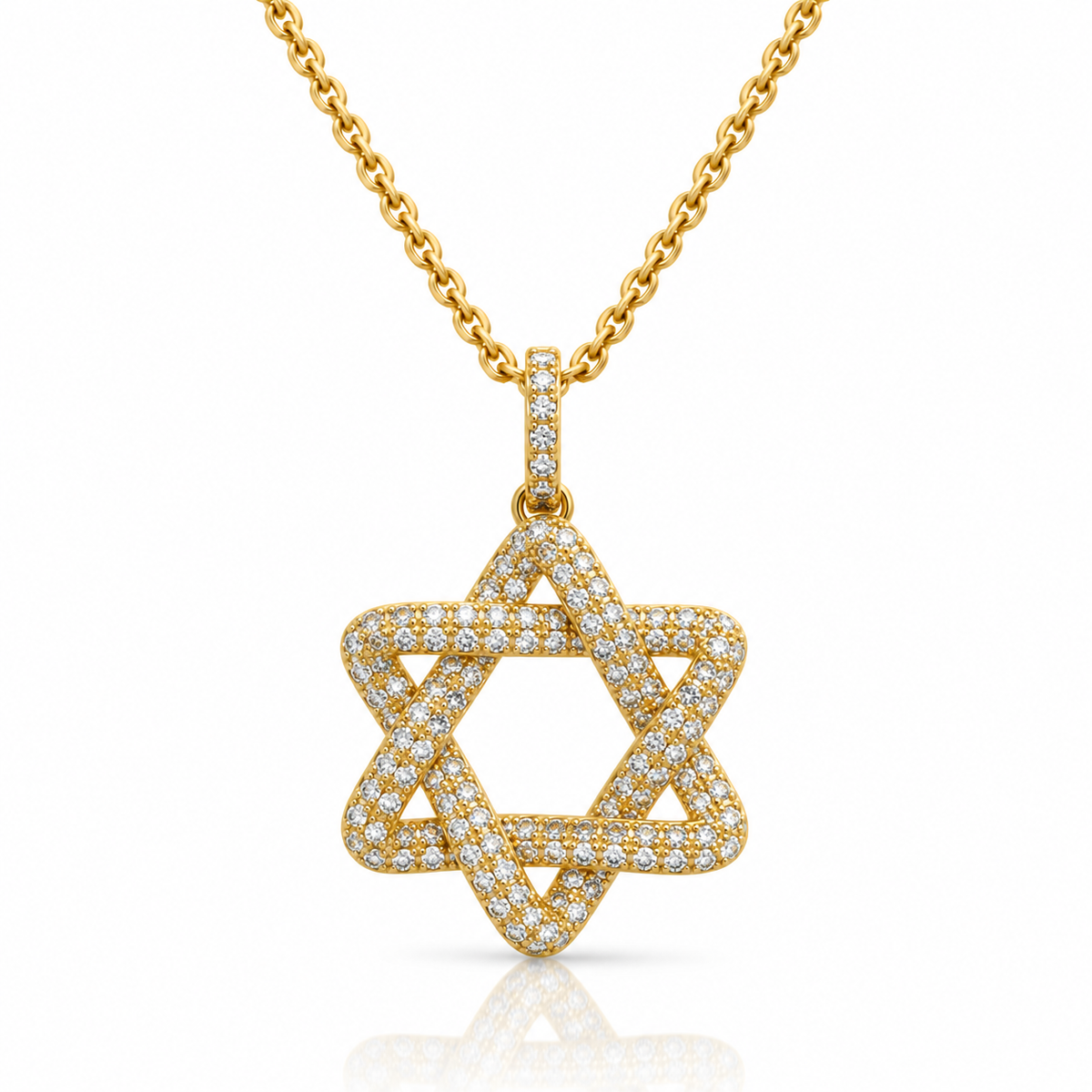 14K Yellow Gold Pavé Diamond Interlocking Star of David Necklace