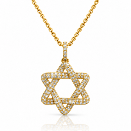14K Yellow Gold Pavé Diamond Interlocking Star of David Necklace