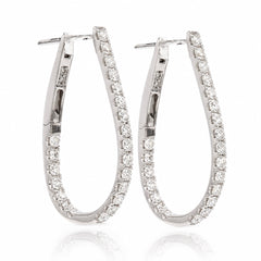 Natural Diamond 18K White Gold 0.85ctw Inside-Out Teardrop Hoop Earrings