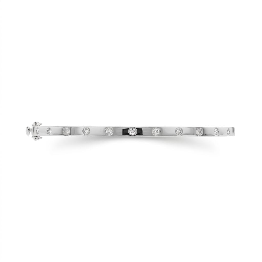 Solid Gold Natural Round Brilliant Diamond Flush-Set Hinge Bangle (3mm)