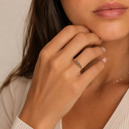 The Arc Champagne Diamond Ring | Solid 14K or 18K Gold Scalloped Band