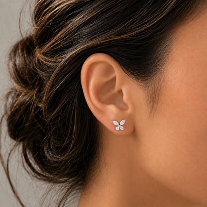18K White Gold Diamond Butterfly Stud Earrings