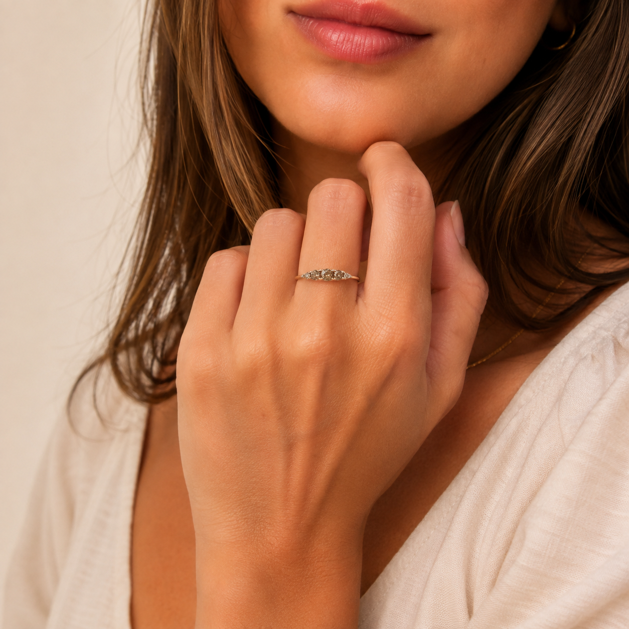 The Arc Champagne Diamond Ring | Solid 14K or 18K Gold Scalloped Band