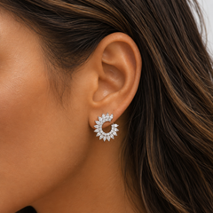 Natural Diamond Sunburst Front-Facing Hoop Earrings in 18K White Gold (2.60 CTW)