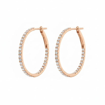 Pair of 1-inch natural diamond inside-out hoop earrings in solid 18K rose gold.