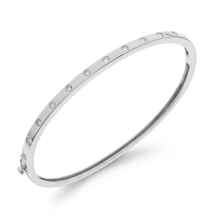 Solid Gold Natural Round Brilliant Diamond Flush-Set Hinge Bangle (3mm)