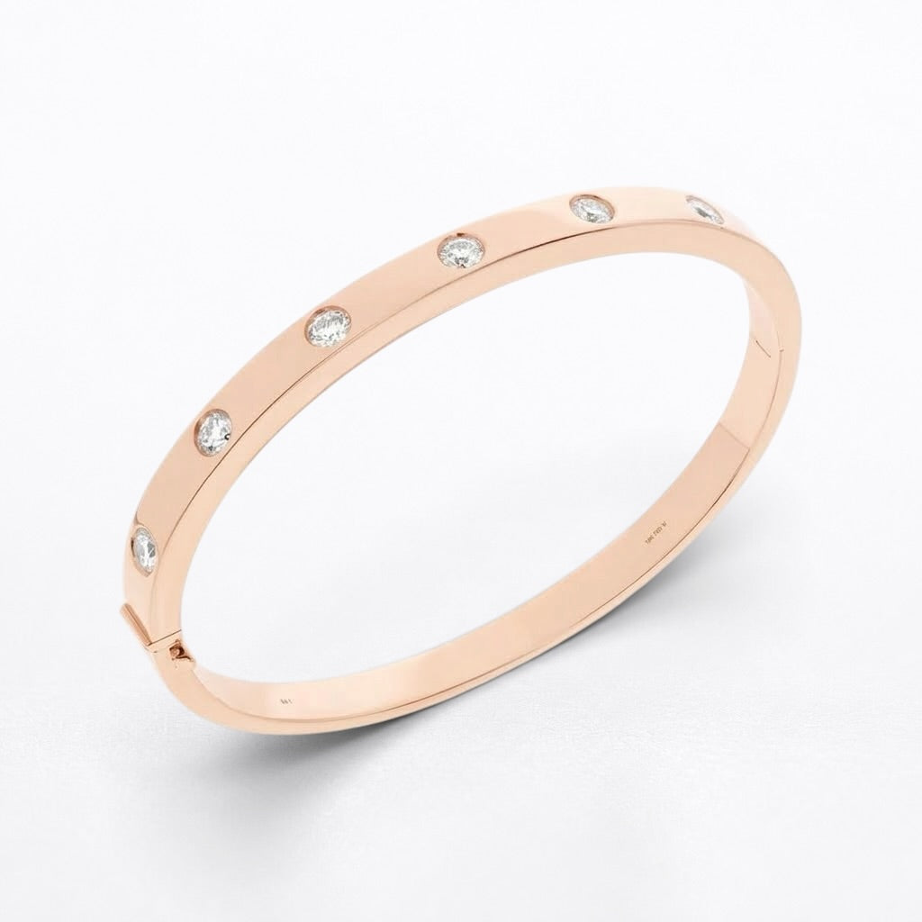 18K Gold Natural Round Brilliant Diamond Flush-Set Hinge Bangle (1.30ct TW)
