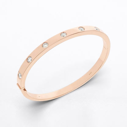 18K Gold Natural Round Brilliant Diamond Flush-Set Hinge Bangle (1.30ct TW)