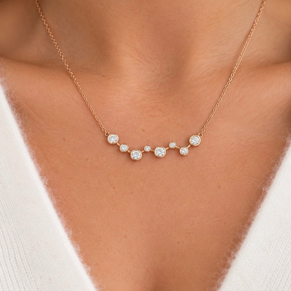 14K Rose Gold Graduated Bezel-Set Natural Diamond Necklace – 0.40 CTW