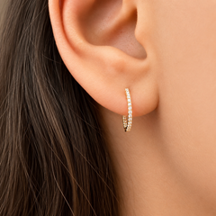 14mm Natural Diamond Inside-Out Huggie Hoop Earrings | Solid 18K Gold