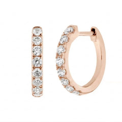 Natural Diamond 12mm Huggie Hoop Earrings | 14K or 18K Solid Gold | G/VS Diamonds