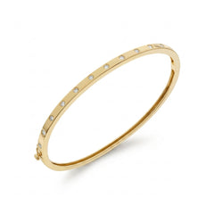 Solid Gold Natural Round Brilliant Diamond Flush-Set Hinge Bangle (3mm)