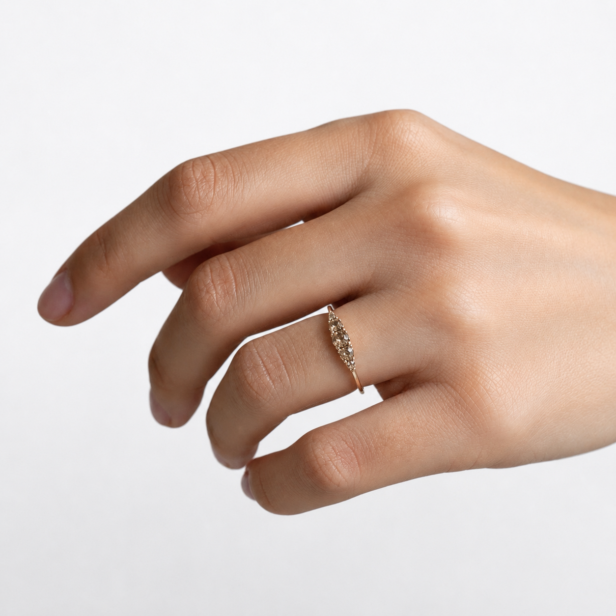 The Arc Champagne Diamond Ring | Solid 14K or 18K Gold Scalloped Band