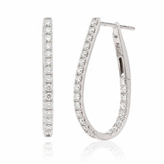 Natural Diamond 18K White Gold 0.85ctw Inside-Out Teardrop Hoop Earrings