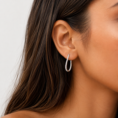 Natural Diamond 18K White Gold 0.85ctw Inside-Out Teardrop Hoop Earrings