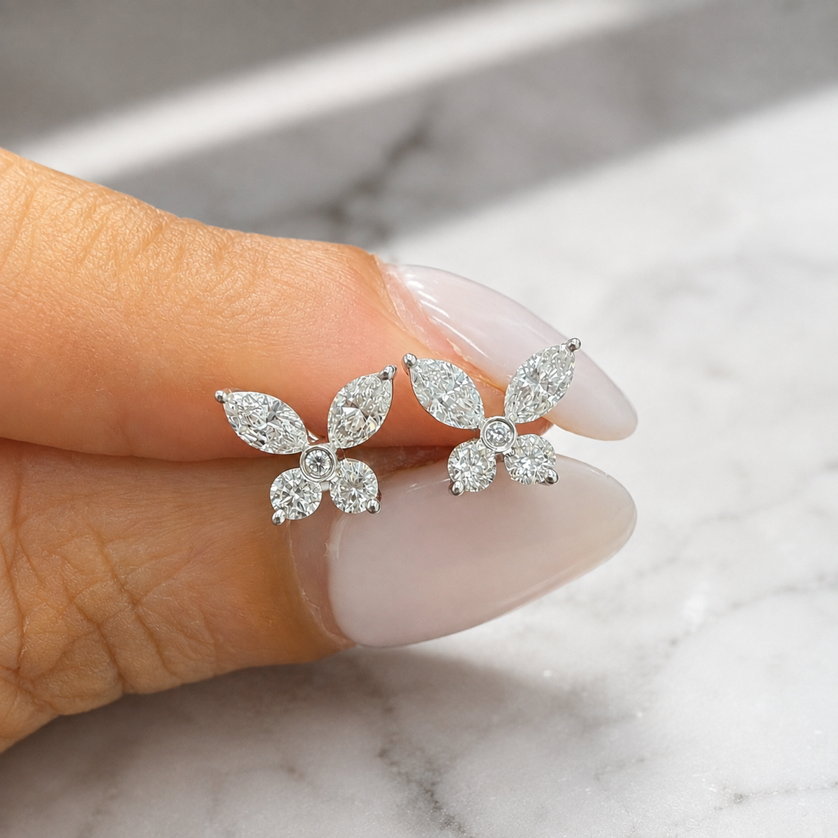 18K White Gold Diamond Butterfly Stud Earrings