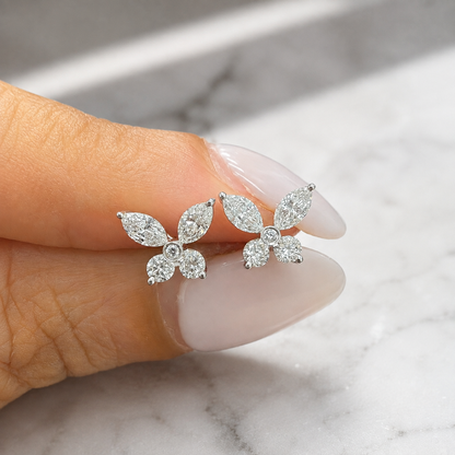 18K White Gold Diamond Butterfly Stud Earrings