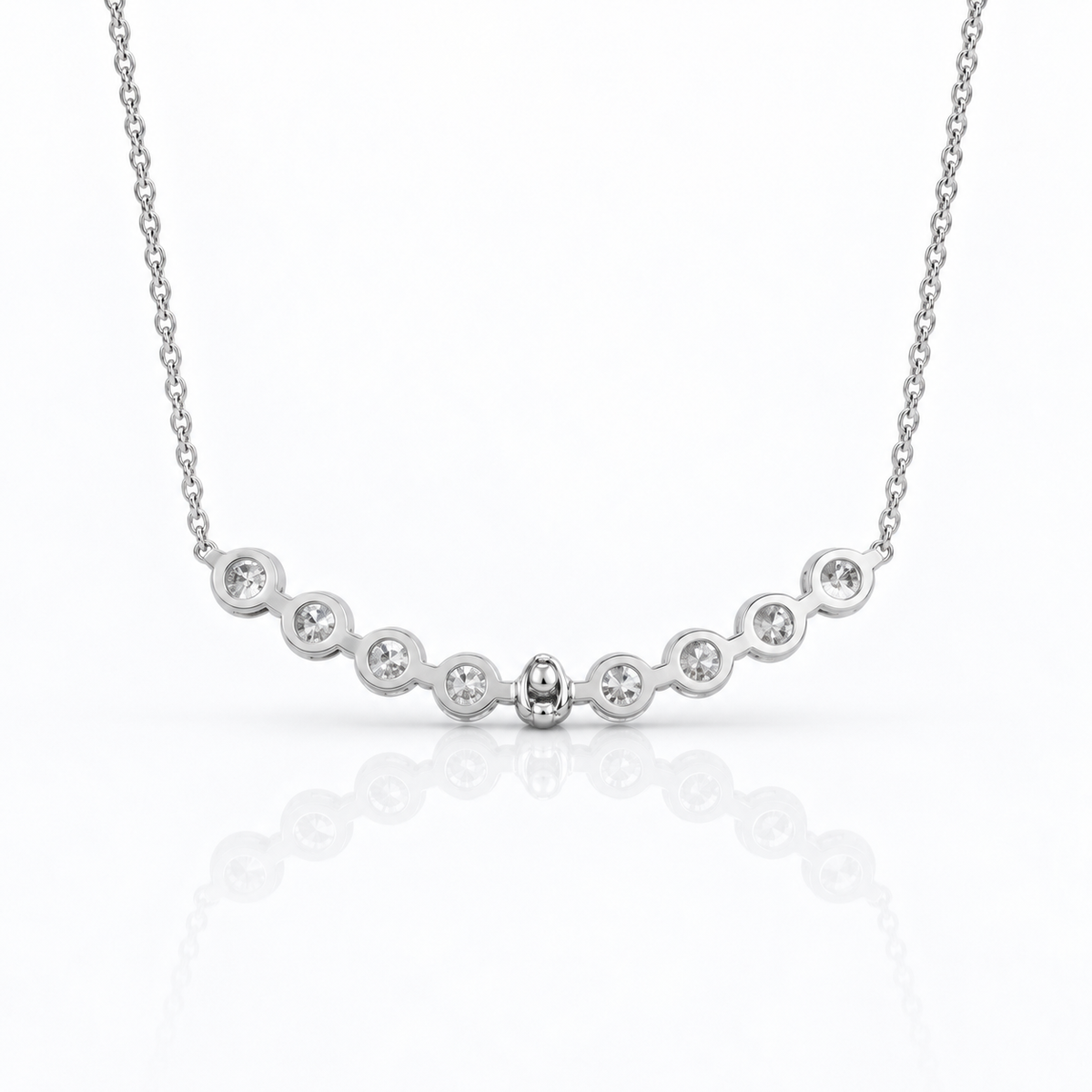 18K White Gold 2.32ctw Natural Diamond Curved Bar Necklace (0.26ct Each)