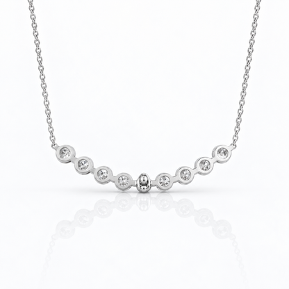 18K White Gold 2.32ctw Natural Diamond Curved Bar Necklace (0.26ct Each)