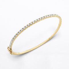 Luxury 18K White Gold Slim Diamond Bangle | Round Brilliant Tennis Half-Bangle