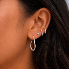 Natural Diamond 18K White Gold 0.85ctw Inside-Out Teardrop Hoop Earrings