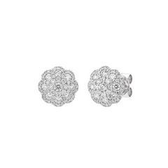 18K White Gold Diamond Large Flower Cluster Stud Earrings