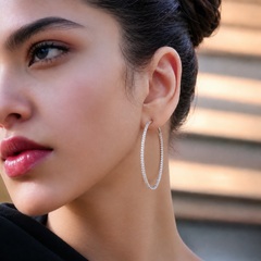 2-Inch Natural Diamond Inside-Out Hoop Earrings in Solid 18K White Gold