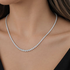 8.78 Carat Graduated Natural Diamond Tennis Necklace in 18K White Gold