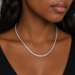8.78 Carat Graduated Natural Diamond Tennis Necklace in 18K White Gold