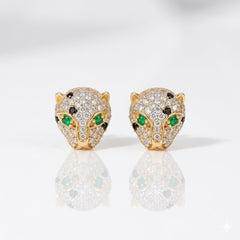 14K Gold Pavé Diamond Panther Stud Earrings