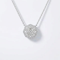 18K White Gold 0.78 Carat Natural Diamond Scalloped Floral Pendant Necklace (12.1mm)