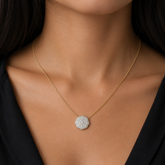 18K White Gold 0.78 Carat Natural Diamond Scalloped Floral Pendant Necklace (12.1mm)