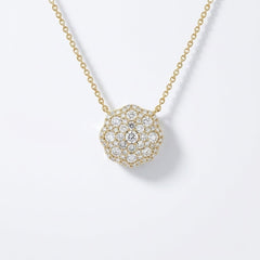 18K White Gold 0.78 Carat Natural Diamond Scalloped Floral Pendant Necklace (12.1mm)