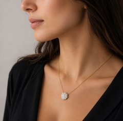 18K White Gold 0.78 Carat Natural Diamond Scalloped Floral Pendant Necklace (12.1mm)