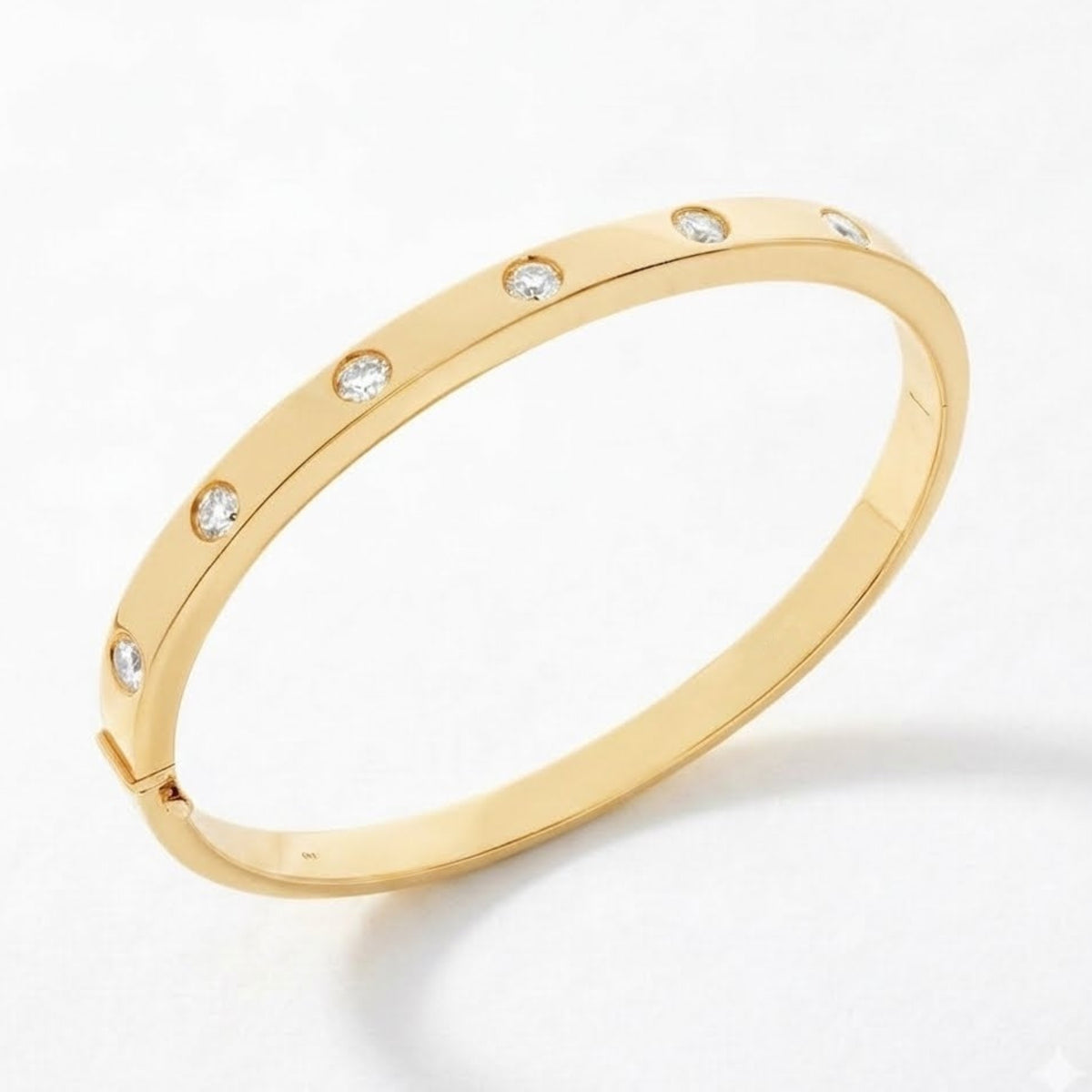 18K Gold Natural Round Brilliant Diamond Flush-Set Hinge Bangle (1.30ct TW)
