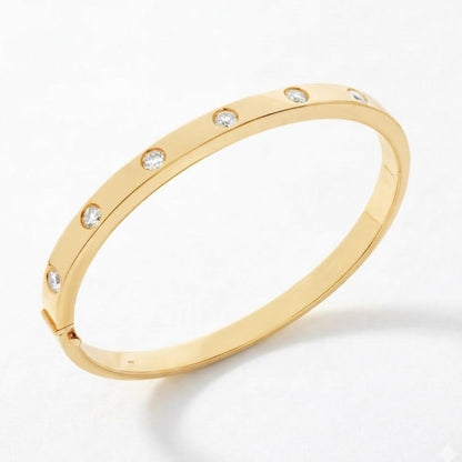 18K Gold Natural Round Brilliant Diamond Flush-Set Hinge Bangle (1.30ct TW)