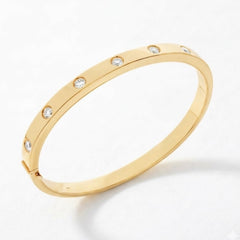 18K Gold Natural Round Brilliant Diamond Flush-Set Hinge Bangle (1.30ct TW)