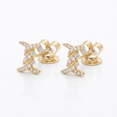 14K Gold Cable Twist "X" Diamond Stud Earrings (0.15 ctw)