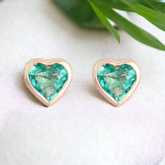 14K Yellow Gold Heart shaped Emerald Studs