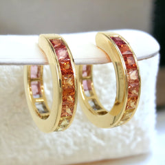 Rainbow Channel-set Natural Sapphire Hoop Earrings - 18K Yellow Gold - 18mm