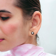 14K Yellow Gold Black Enamel Diamond Studs