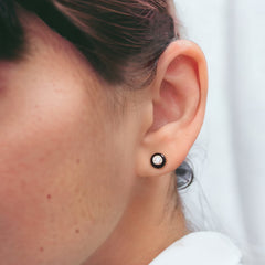14K Yellow Gold Black Enamel Diamond Studs
