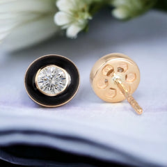 14K Yellow Gold Black Enamel Diamond Studs