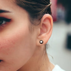14K Yellow Gold Black Enamel Diamond Studs