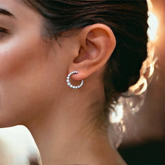 18K Yellow Gold Diamond Circular Front-Facing Hoop Earrings