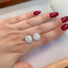 18K White Gold Diamond Large Flower Cluster Stud Earrings