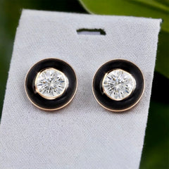14K Yellow Gold Black Enamel Diamond Studs