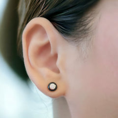 14K Yellow Gold Black Enamel Diamond Studs